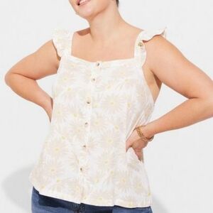 Torrid Duofold Ruffle Button Front Tank Daisy Daydream NEW